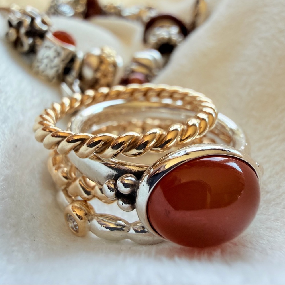 Rare PANDORA Authentic Stackable Large Red Carnelian Cabochon Ring Size 60 - 9